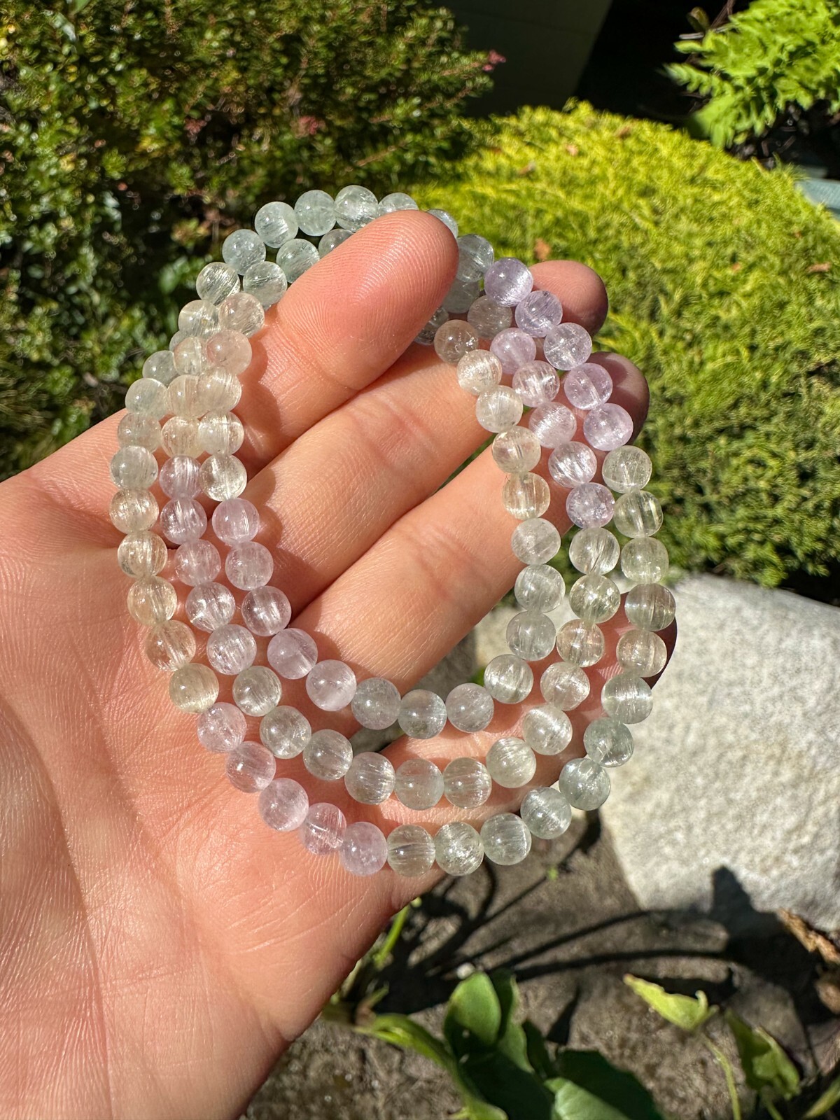 5.5mm High-Grade Colorful Kunzite Beaded Necklace, Strong Cat Eye Effect