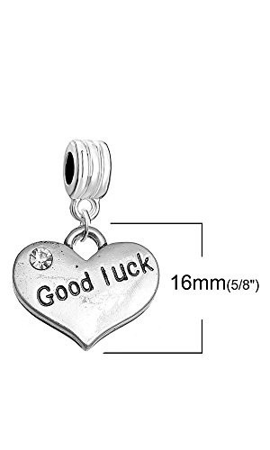 Sexy Sparkles “Good Luck” Heart Charm W/Clear Rhinestones Dangling Spacer Europe