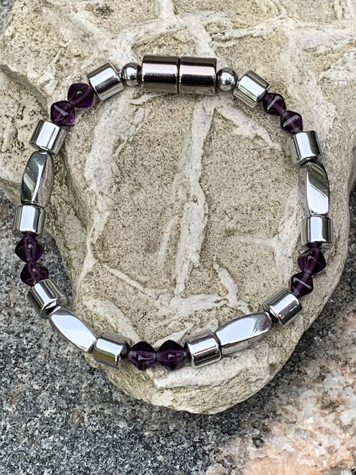 Mens Womens Silver Magnetic Hematite Bicone Tanzanite BRACELET ANKLET NECKLACE