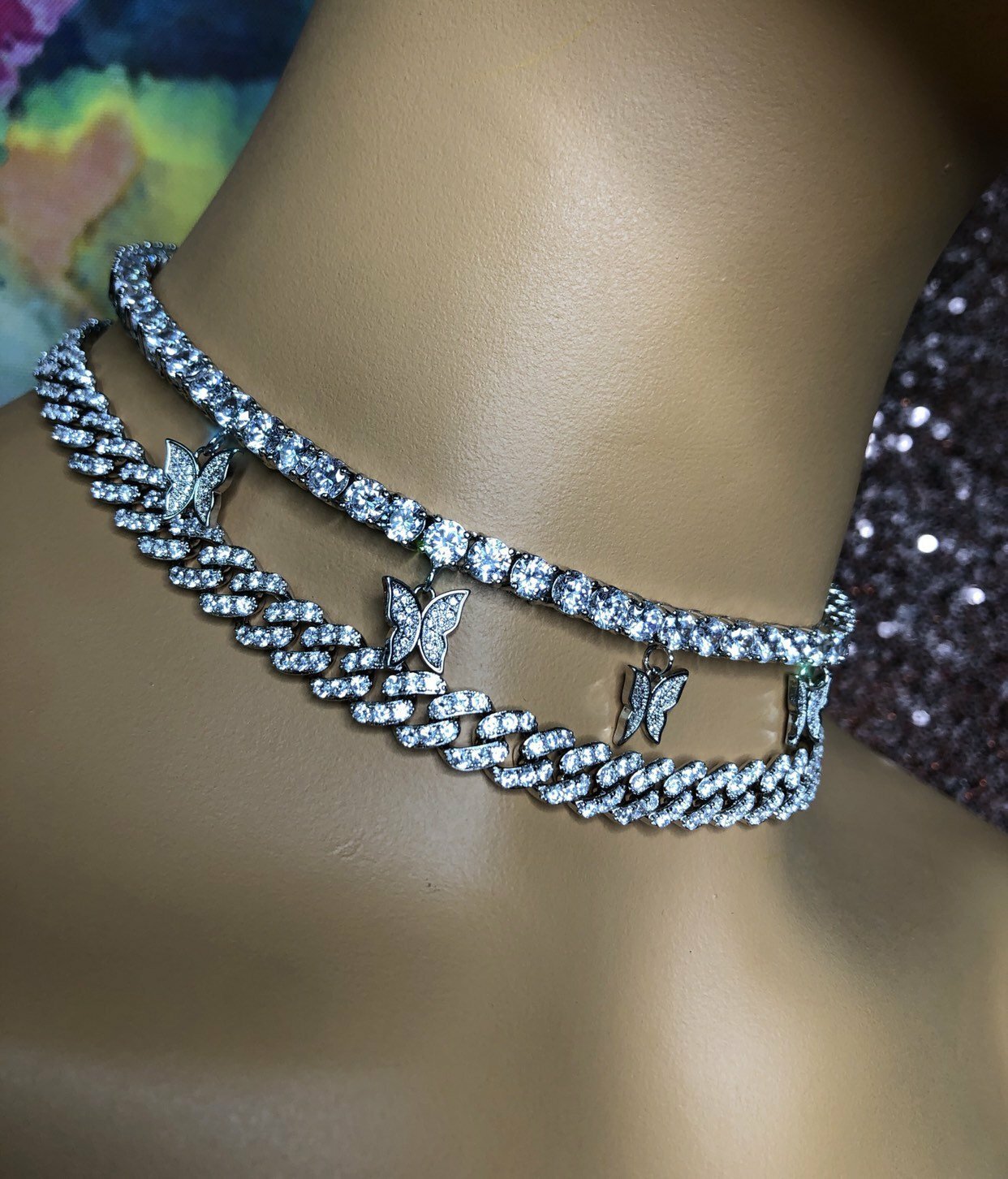 2 piece SET cuban butterfly tennis choker