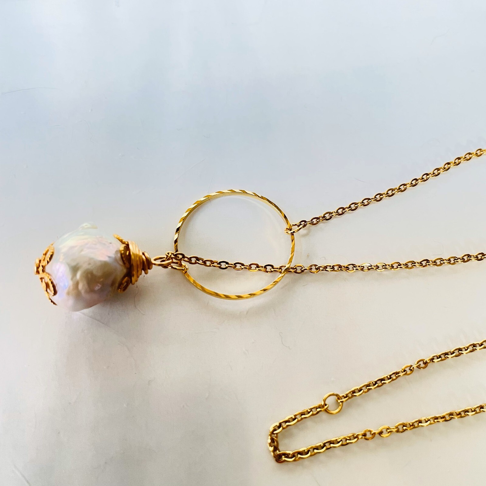 made in Japan nacklace rong chain freshwater peal big ball gold chain stainless
