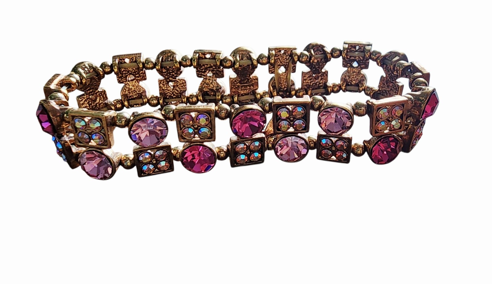 Stretch Elastic Bracelet KIRKS FOLLY Beautiful Pink Crystals & Goldtone