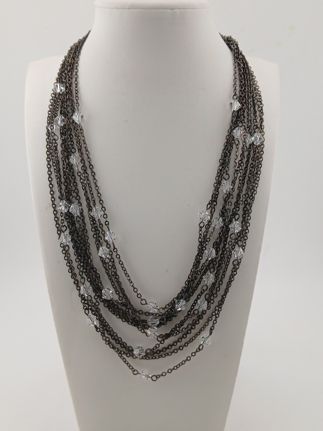 2028 BRAND gunmetal multi chains bicone crystals stations design necklace
