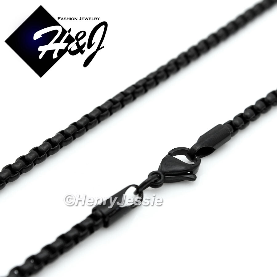 18″-36″MEN Stainless Steel 3mm Black Plated Box Chain CZ Hamsa Hand Pendant*B140