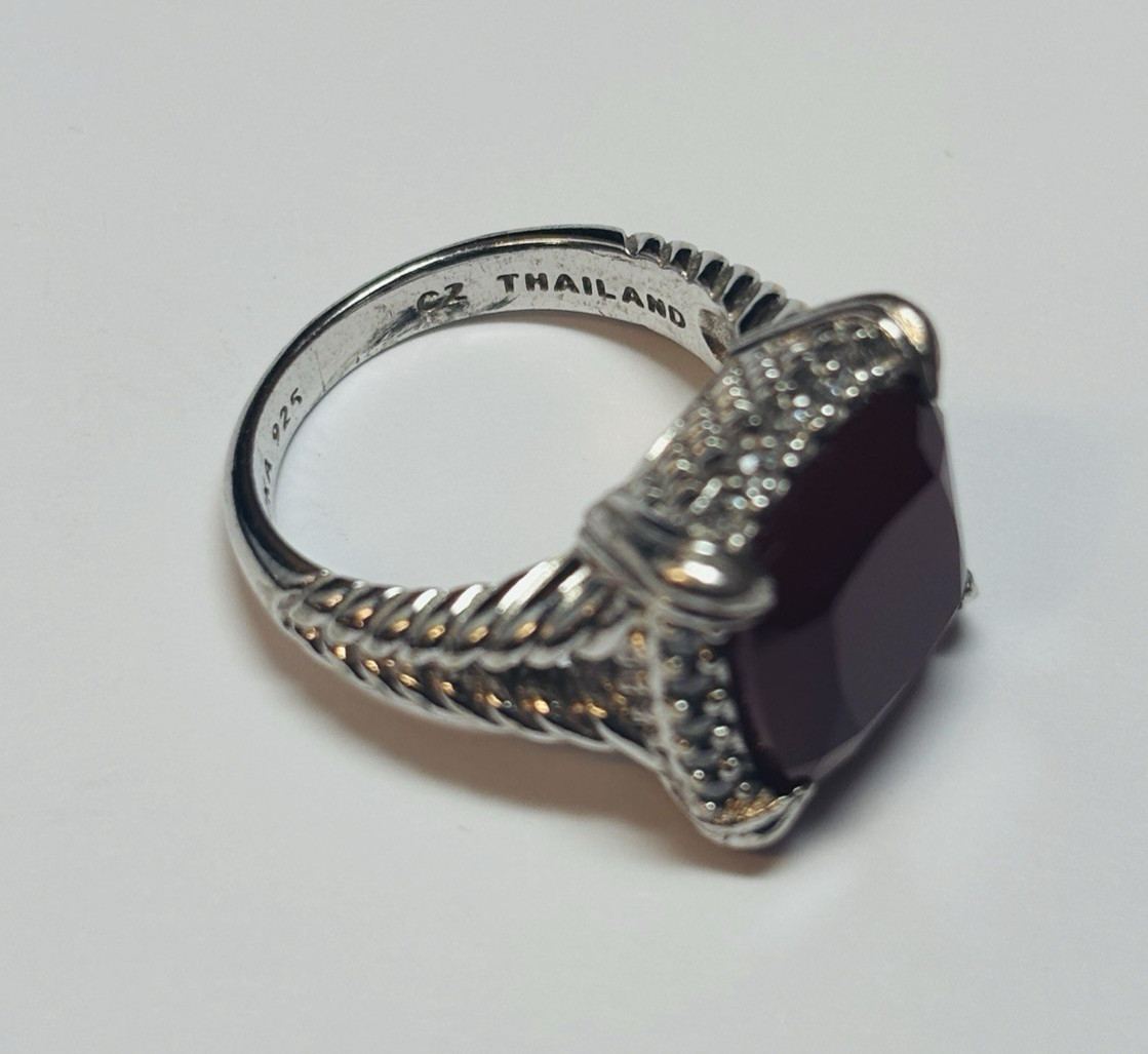 Judith Ripka Sterling 925 Silver Red Carnelian CZ Accent Ring Size 7-.27