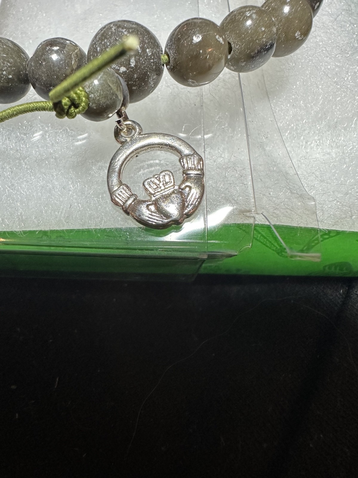 Connemara Marble Beaded Stretch Bracelet w/ Claddagh Charm