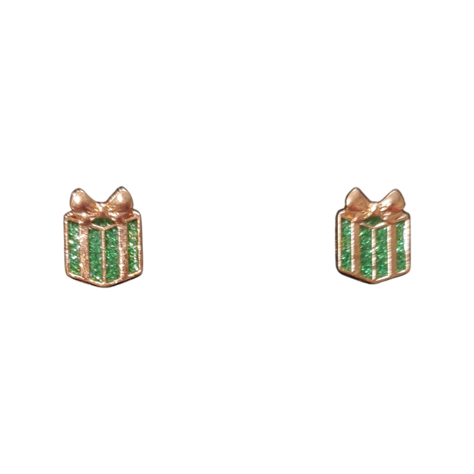 Present/Gift Box Stud Earrings Green and Gold-Tone New without Tags NWOT