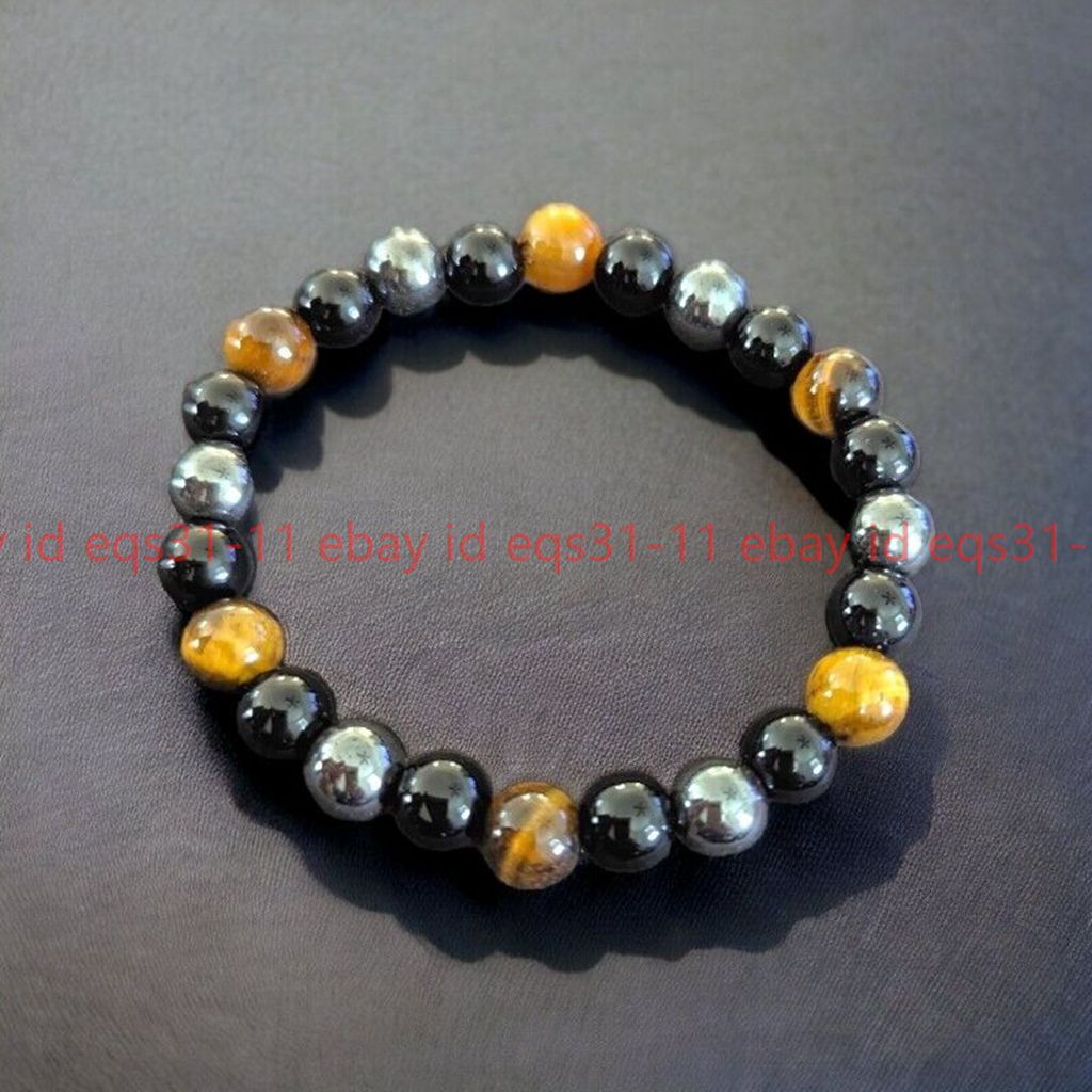Tiger’s Eye Hematite Agate Healing Bracelet Triple Protection 10mm 7-9”