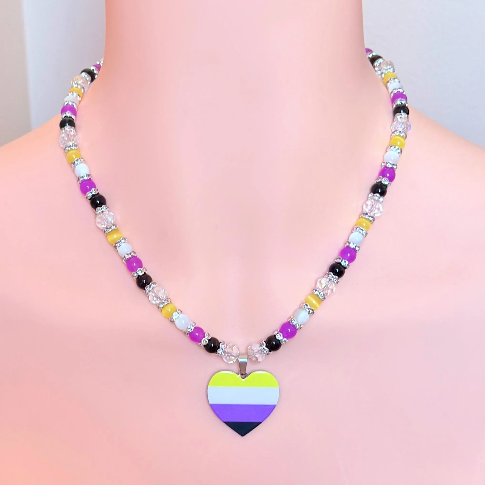 Nonbinary Pride Necklace | Enby at Heart Pendant | LGBTQ Queer Jewelry