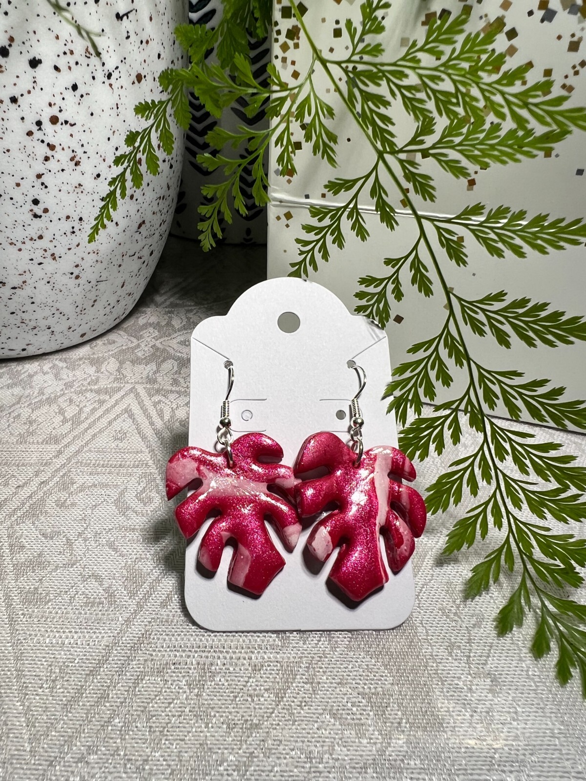 MONSTERA CLAY EARRINGS HANDMADE, GLAZED GREAT GIFT IDEA (SELECT FROM PHOTOS) #2