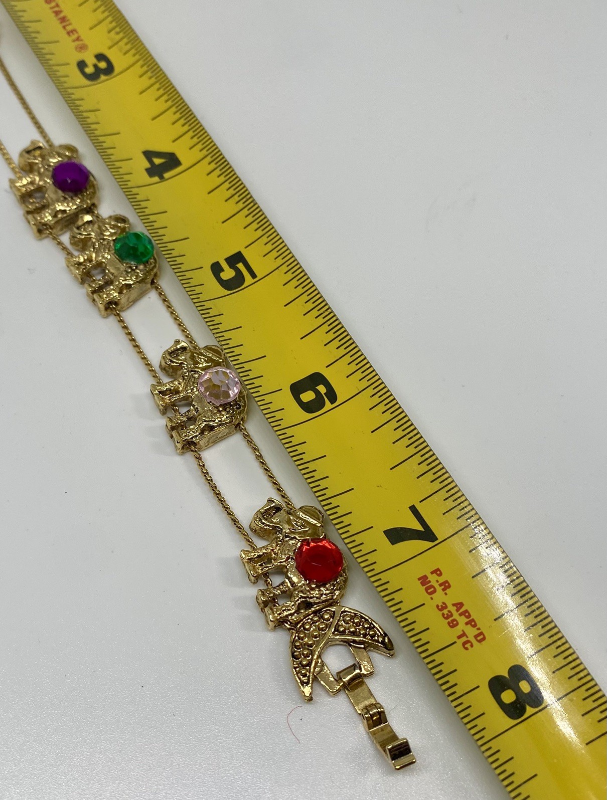 Vintage Gold-Toned Slide Bracelet with Elephants & Rhinestones