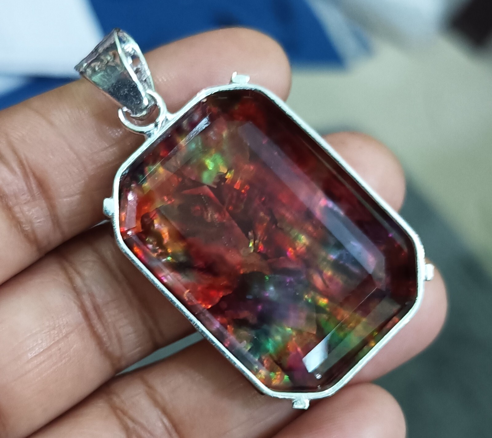 84.75 Ct Natural Ammolite 925 Solid Silver Rainbow PENDANT Certified Gemstone
