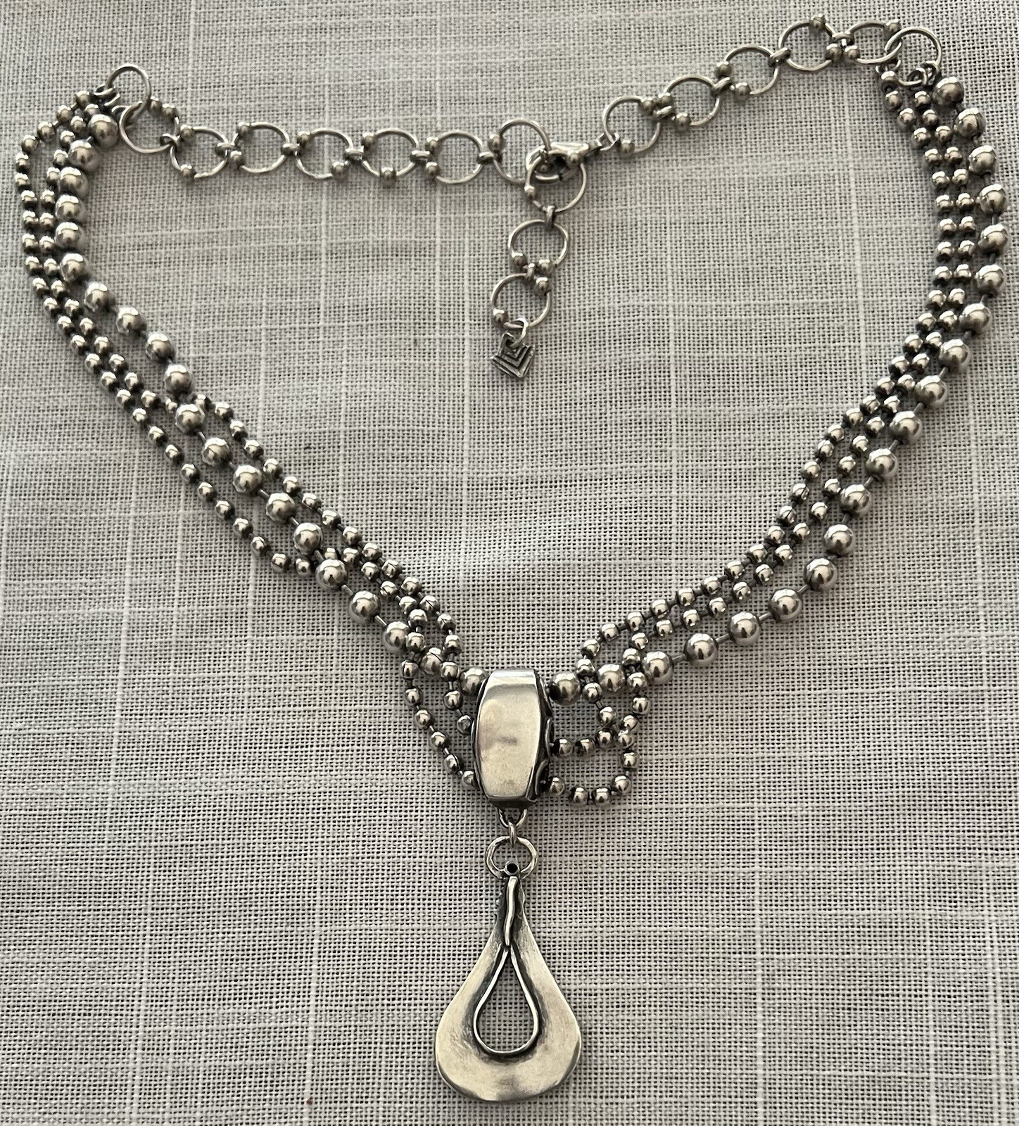 Silpada Multi Strand S.S Beaded Adjustable Necklace Cascading Pendant ..