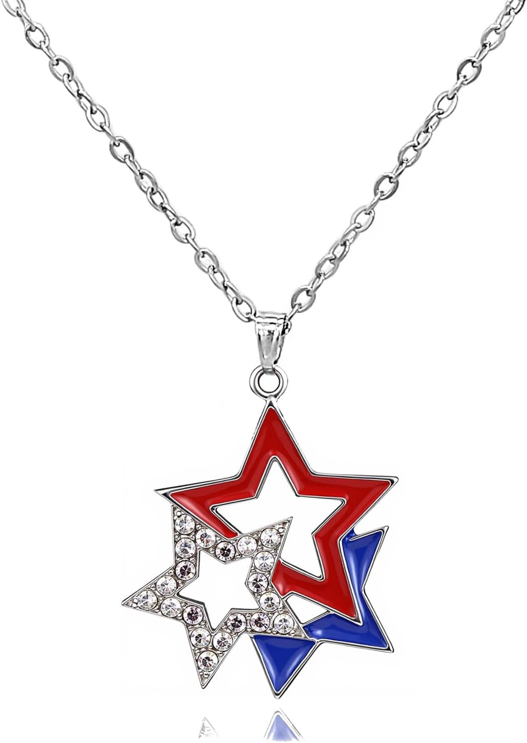 4Th of July Necklace Patriotic Rhinestone Red White Blue American USA Flag Penda