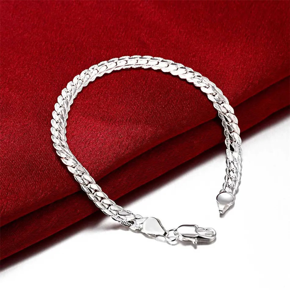 Silver Color 6mm Chain Bracelet 8″ for Women Men Fashion Wedding Party Jewelry