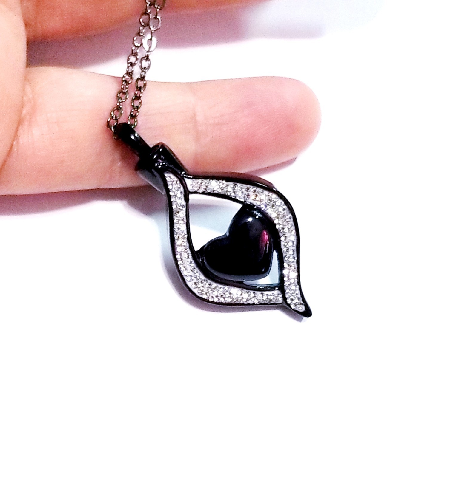 Black Urn Cremation Memorial Necklace Heart Crystal Pendant for Ashes