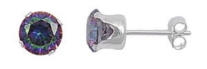 Sterling Silver Rainbow Topaz CZ Stud Earrings Round Brilliant Cut Fine Jewelry