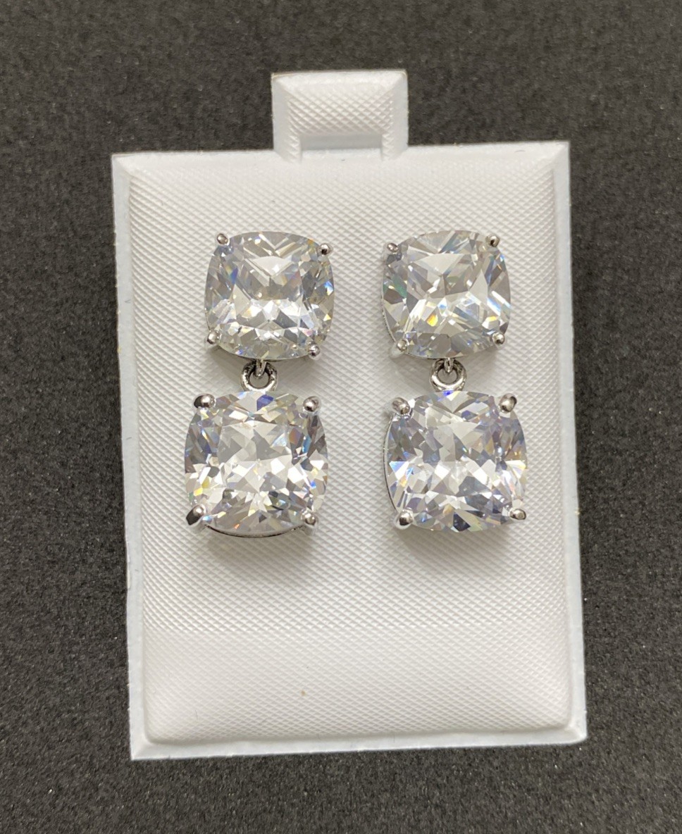 ✨KENNETH JAY LANE (KJL), Double Square Drop Cubic Zirconia Pierced Earrings✨