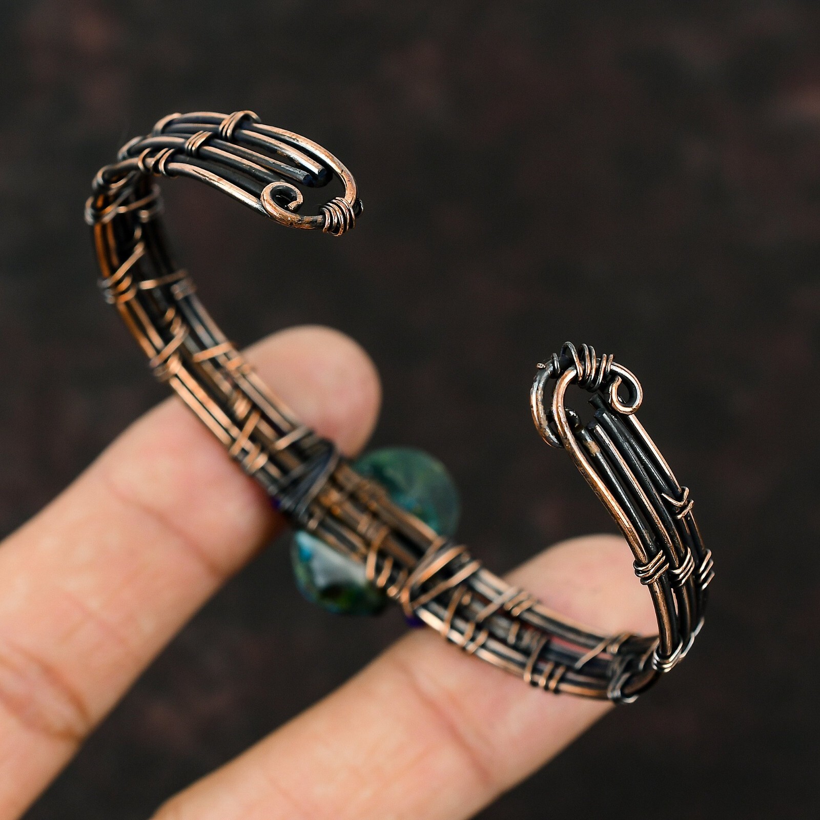 Tibetan Turquoise Copper Mother Gift Wire Wrapped Adjustable Bangle