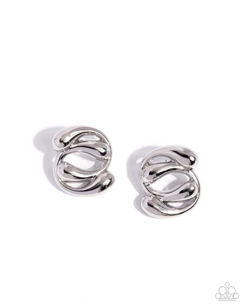 Paparazzi Swirled Sass – Silver – C- Shaped Bars – High Sheen Post Earrings