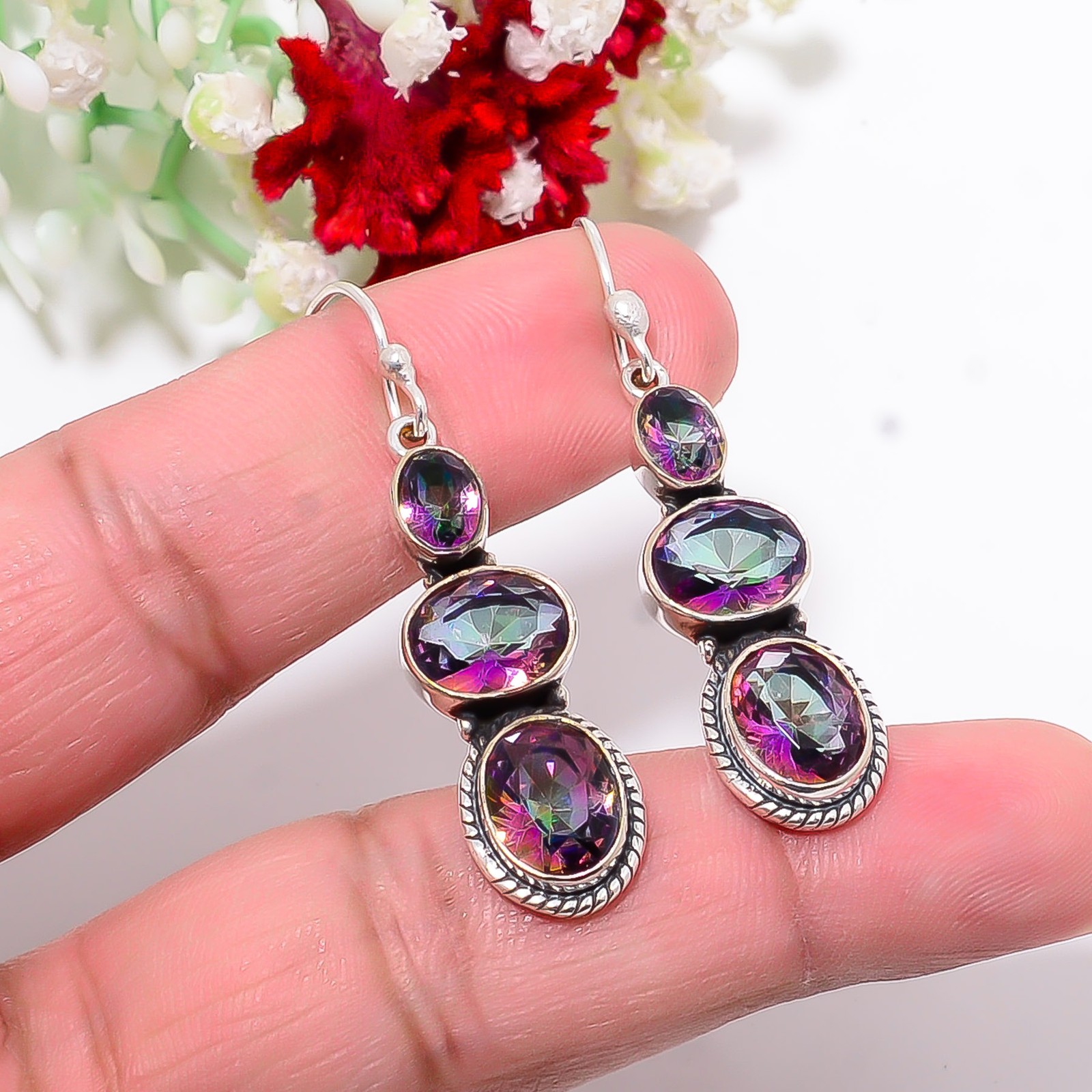 Rainbow Mystic Fire Topaz Gemstone 925 Sterling Silver Earring 1.75 E1059912034