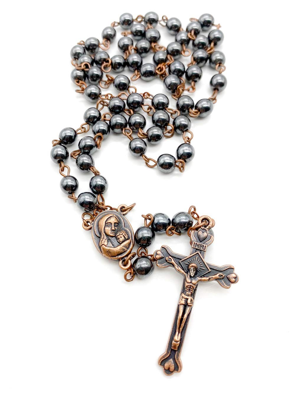 Nazareth Store unisex-adult Hematite Rosary Black 18″, Bronze Color Chain