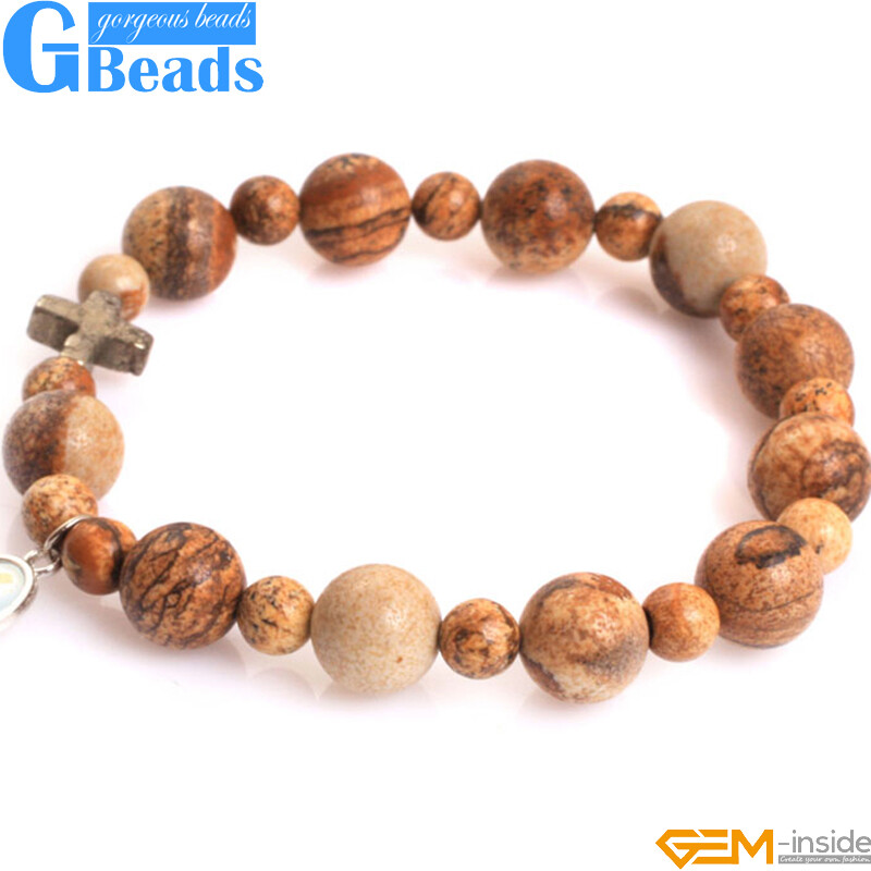 Handmade Assorted Stones Prayer Rosary Bracelet With Pyrite Corss Free Shipping