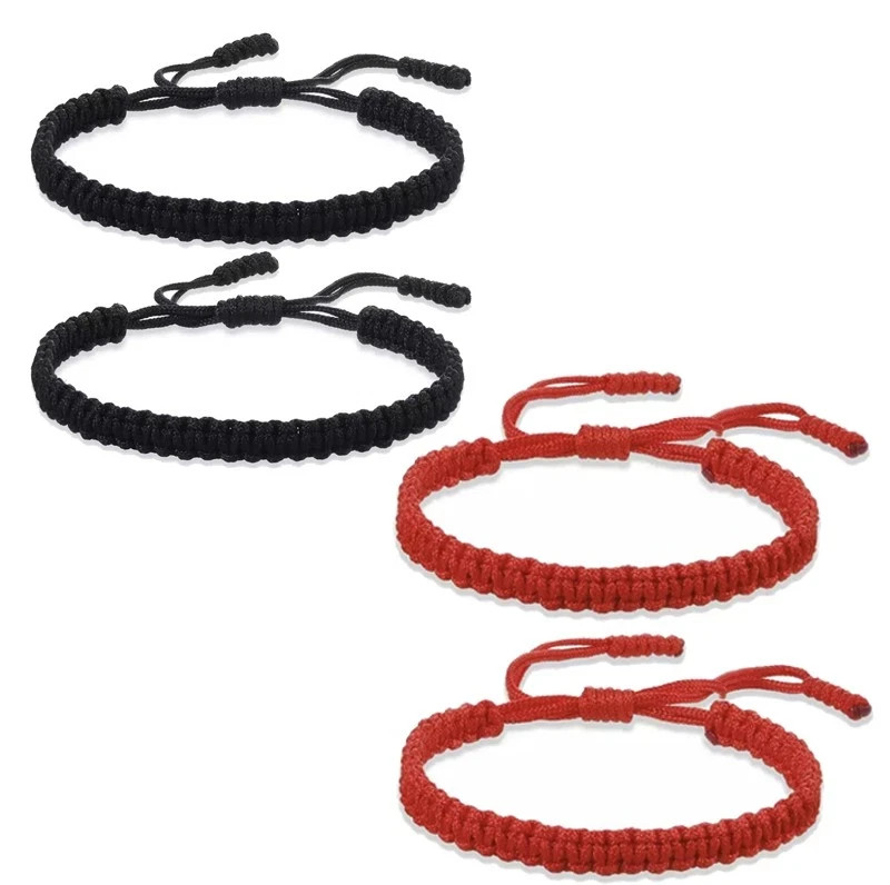 4PCS Black Tibetan Lucky String Bracelet Woven Braided Adjustable Men Women Gift