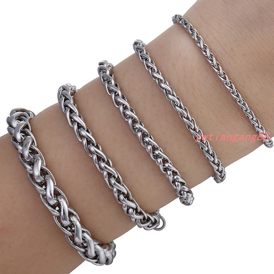 3/4/6/8mm Stainless Steel Wheat Link Bracelet Mens Chain Boys Fahsion Jewelry
