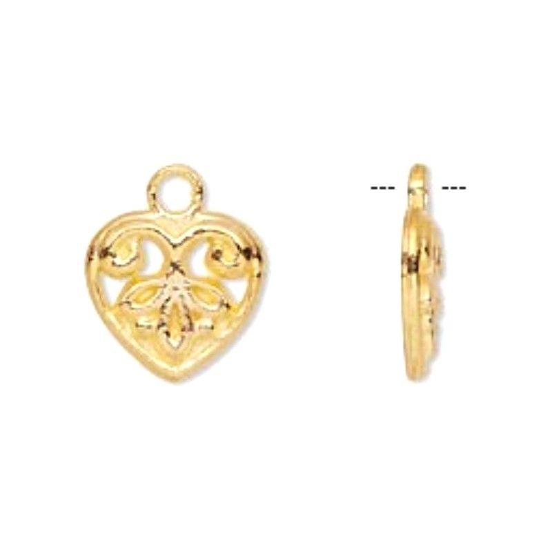 Heart Charms 12mm Gold Floral Leaf Love Single Sided Jewelry Lot of 100