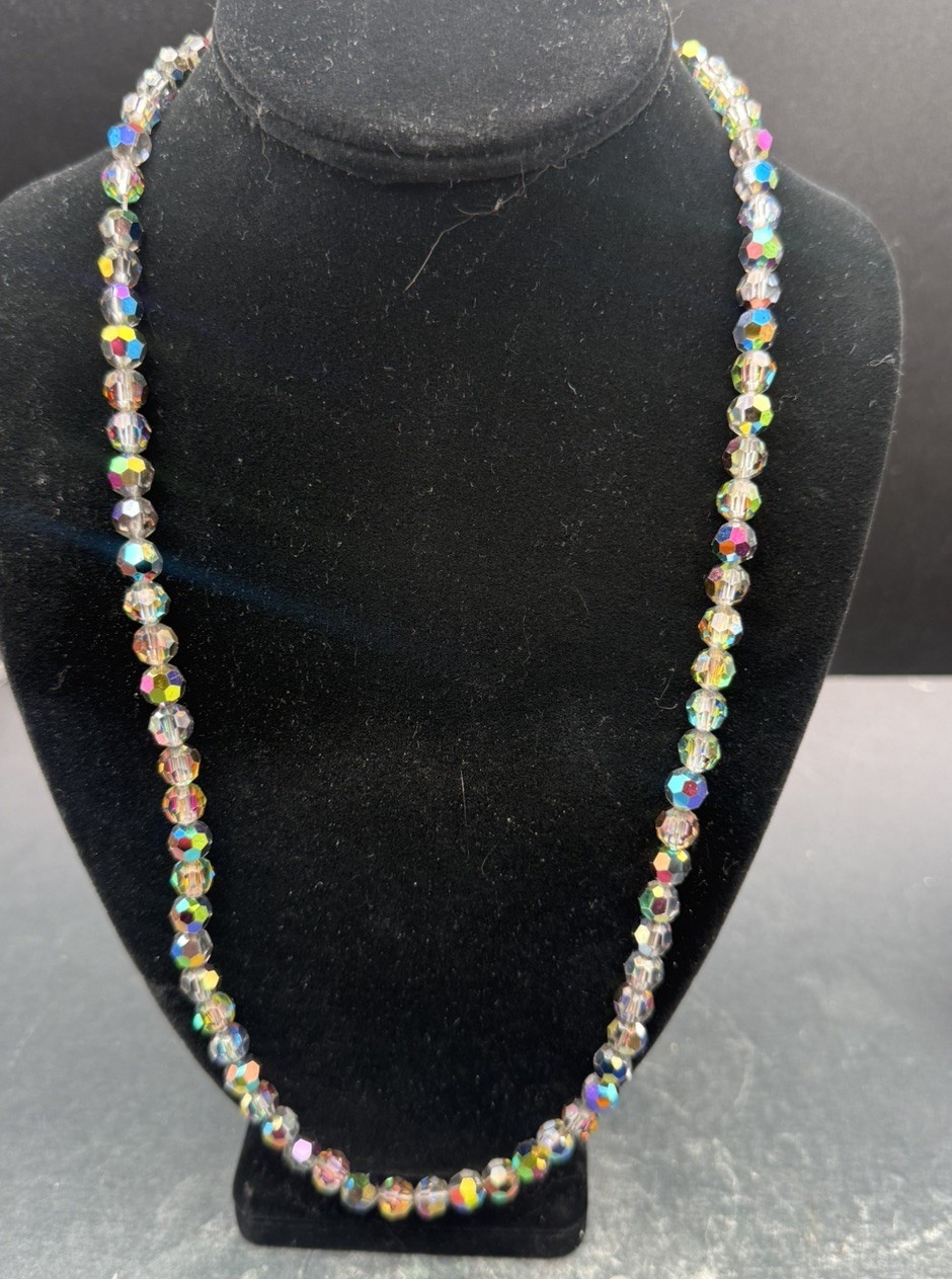 Faceted AB Rhinestone Purple Reflective Glass champagne crystal Beaded Necklace