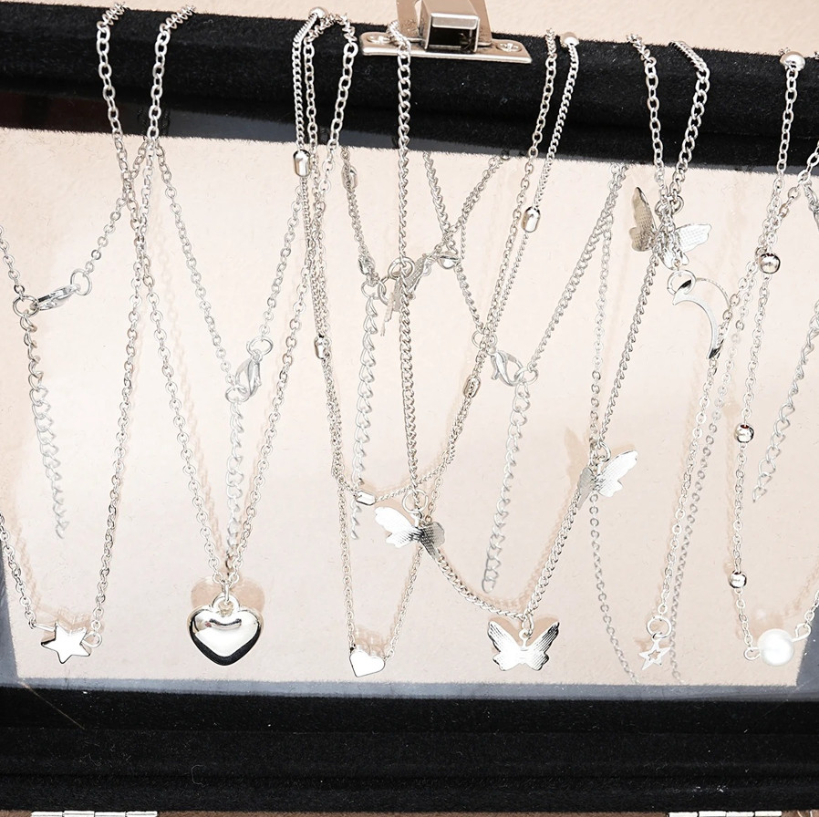 51pcs Silver Color Jewelry Set – Butterfly & Heart Style Fashion Accessories
