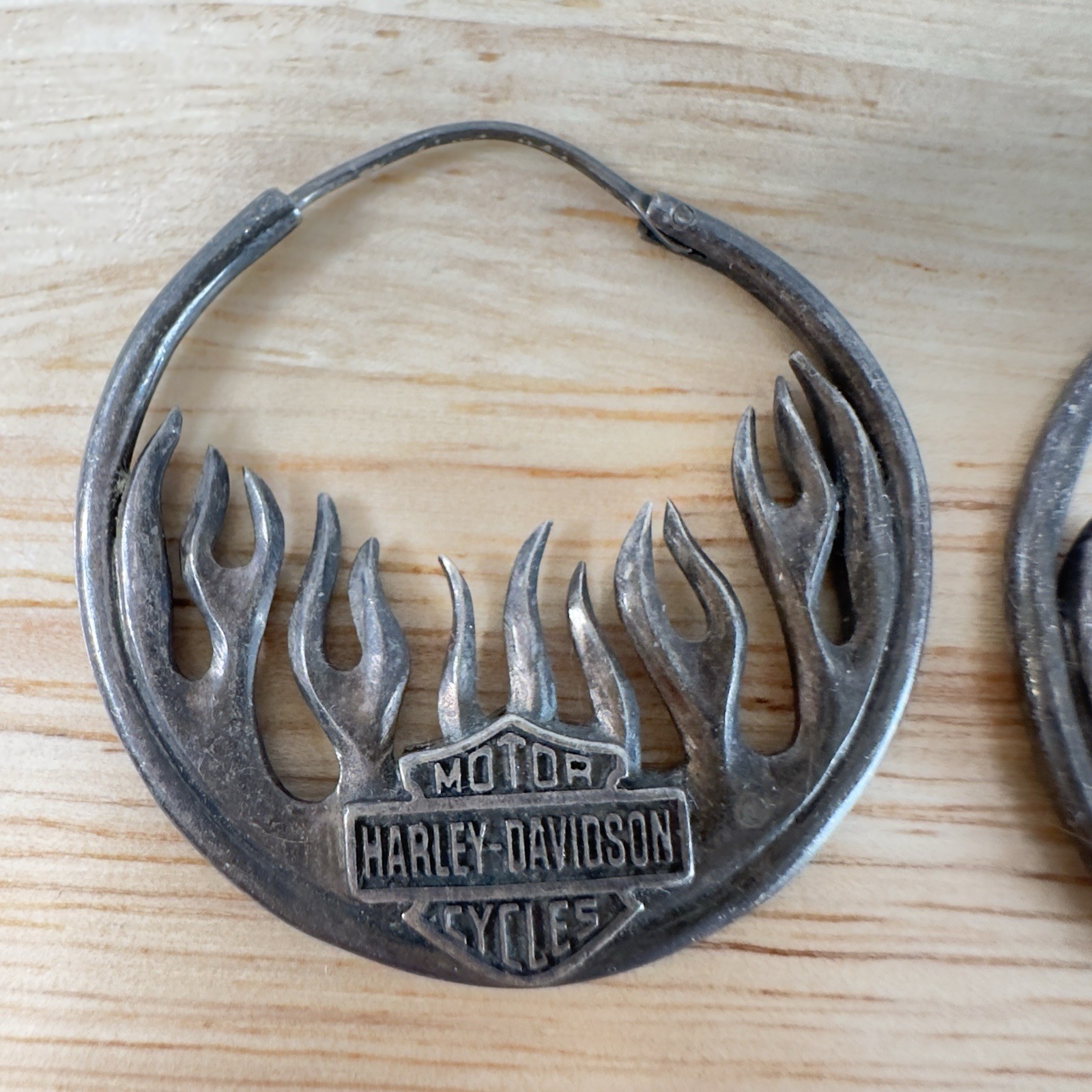 Harley Davidson Sterling Silver Hoop Earrings Logo Vintage 13.4 g 33mm