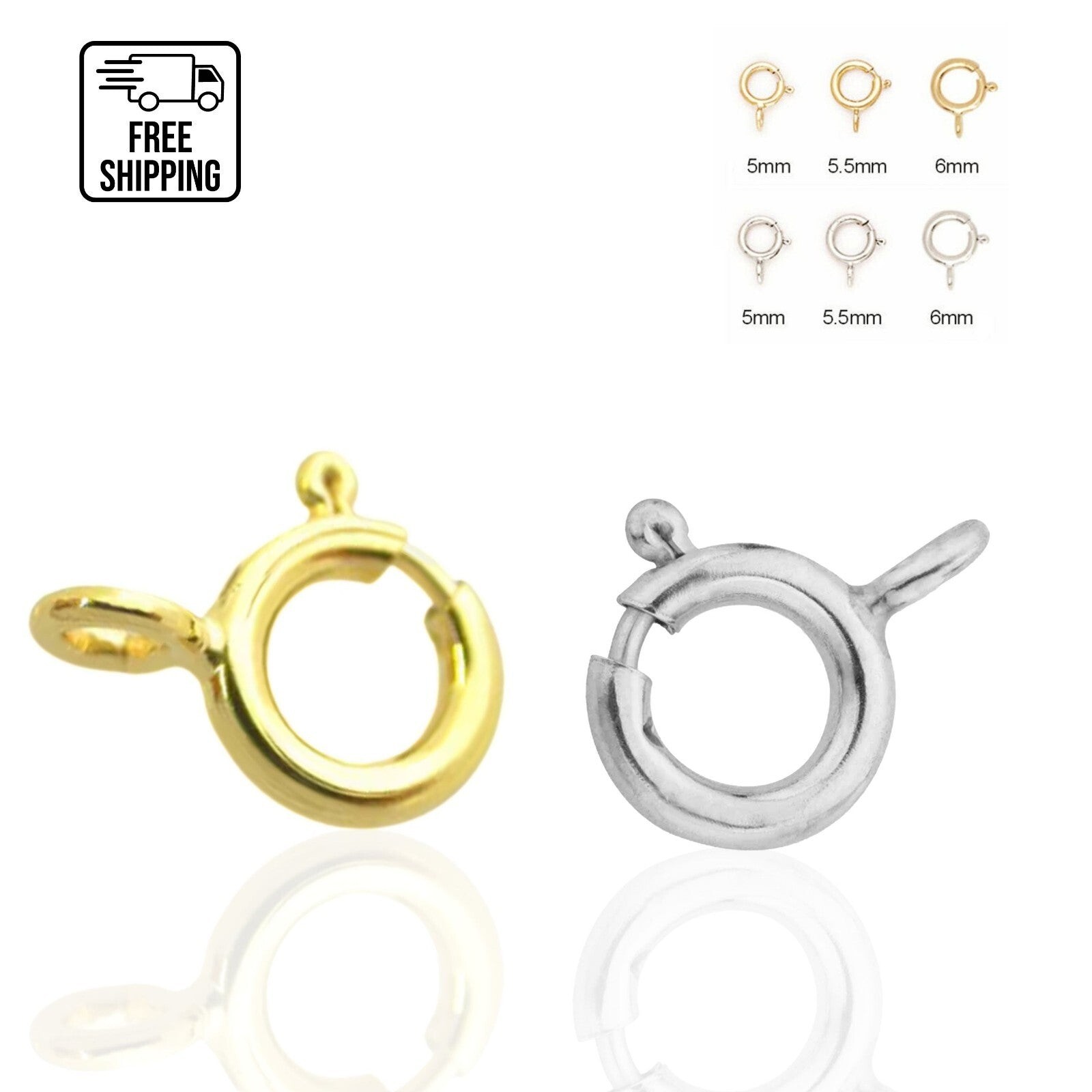 14K Yellow/White Gold Spring Ring Clasp Lock Finding – Bracelet Chain Necklace