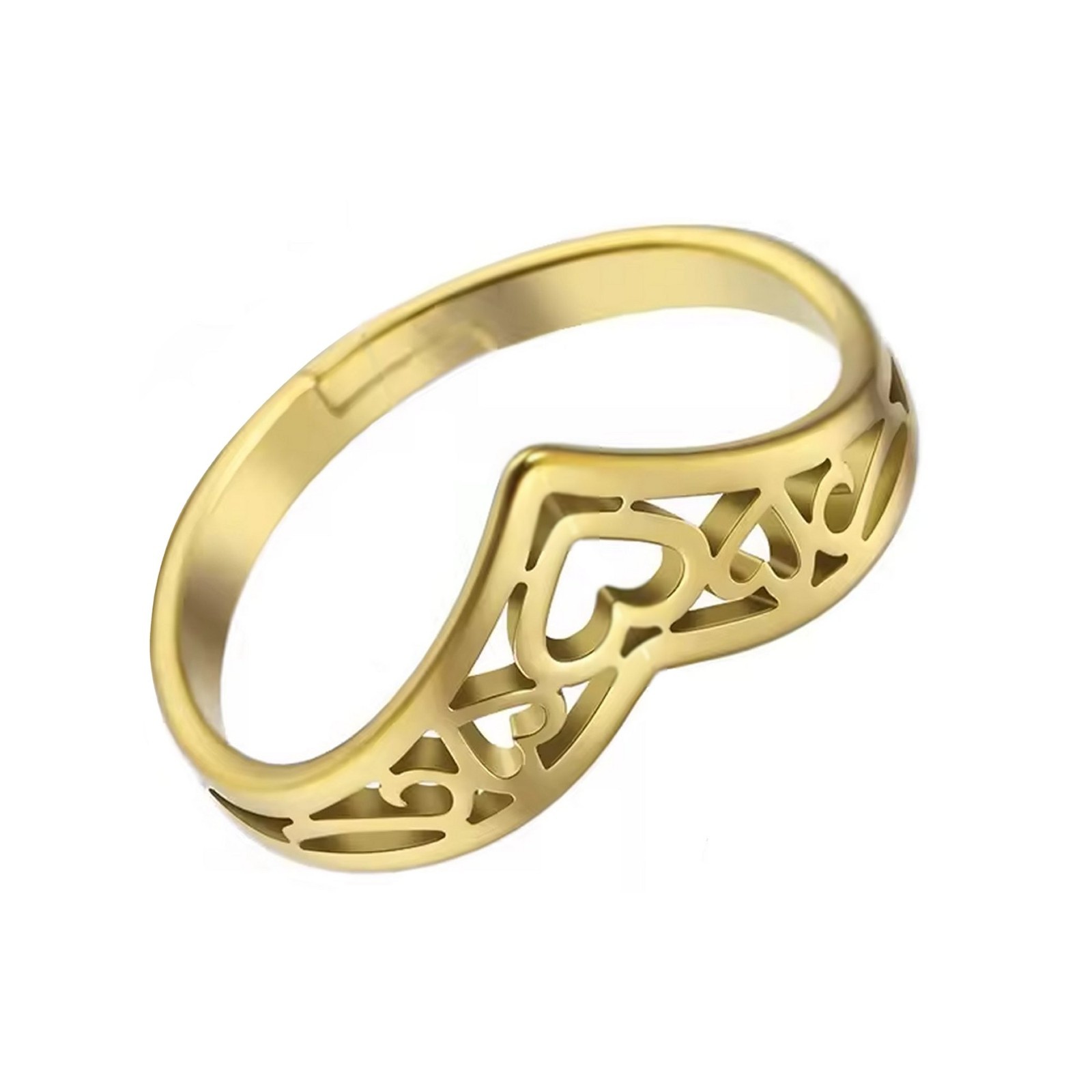 Womens Crown Heart Engagement Ring Gold PVD 316L Stainless Steel Promise Band