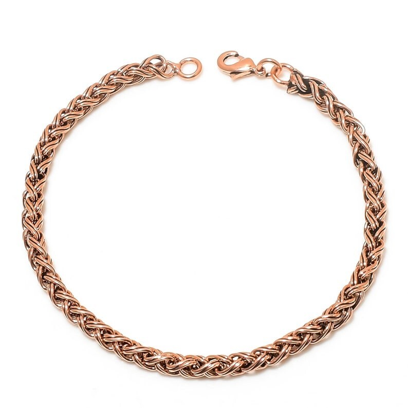 Pure Copper Wheat Chain Unisex Bracelet, 100 % Oxidized Copper Chain Bracelet