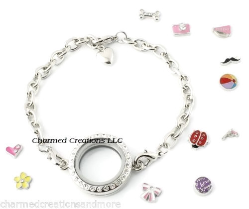 25mm Mini Round Floating Charm Memory Locket Bracelet With Crystals Reversible