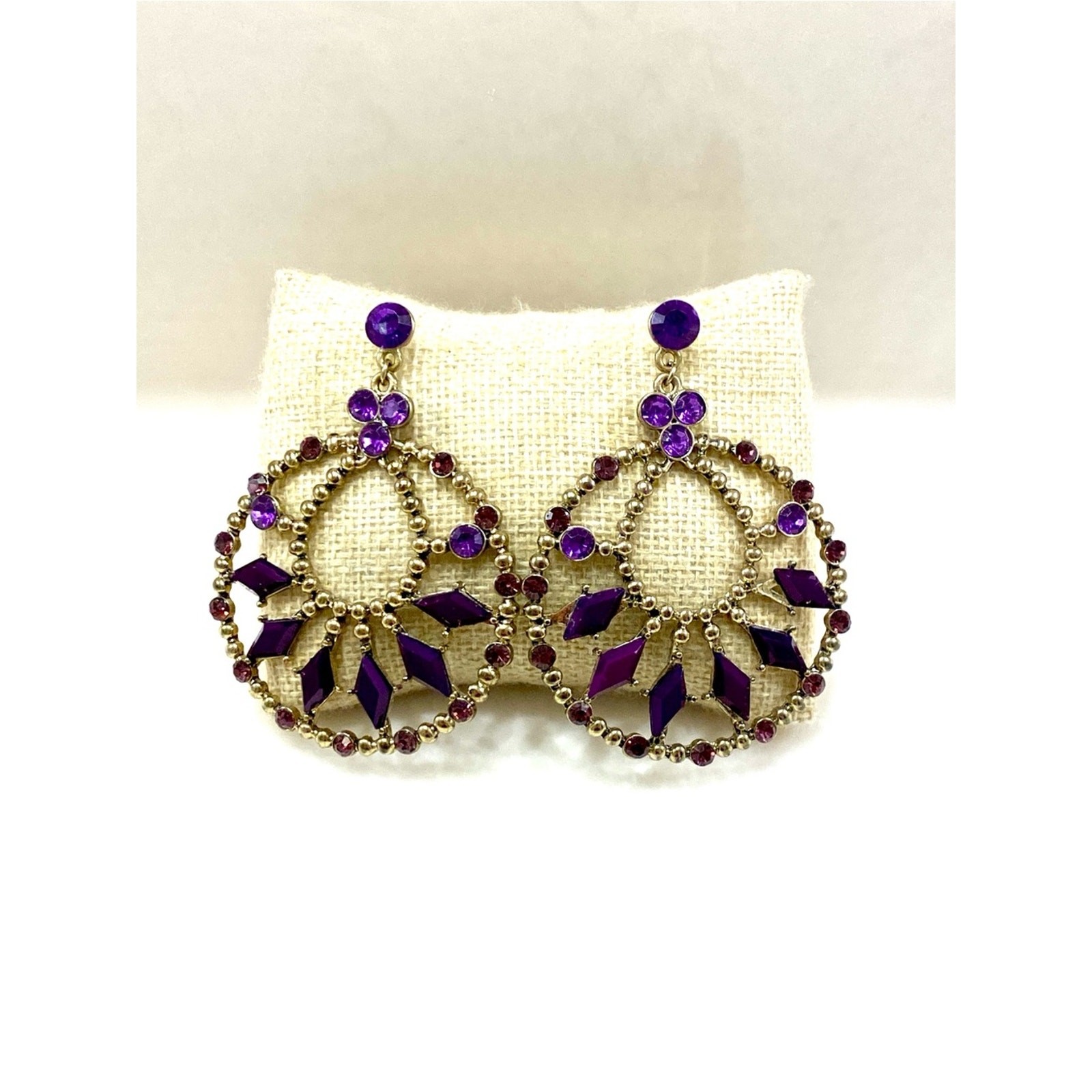 Gold-Tone Hoop Earrings with Purple Crystal Accents