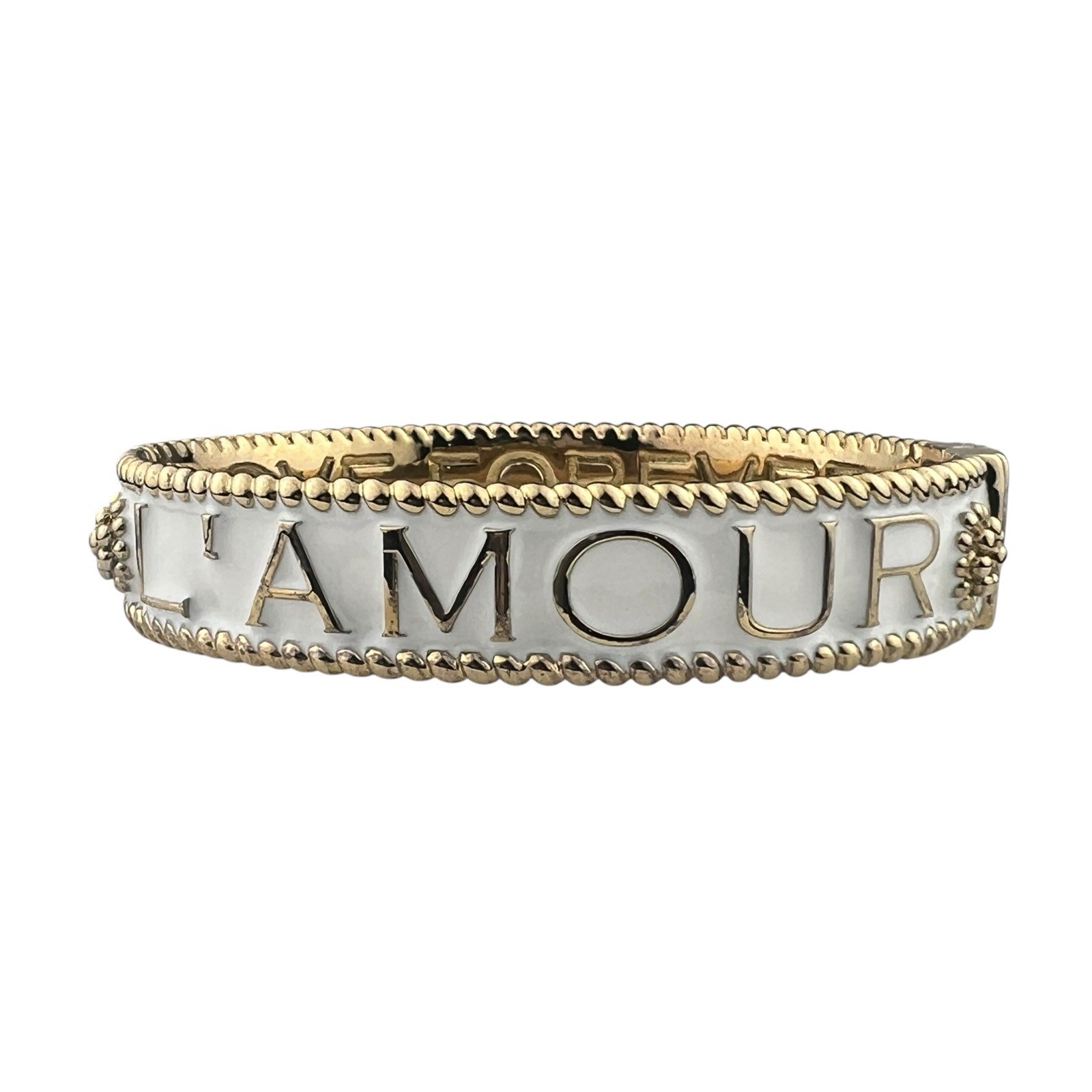 Juliska L’Amour Toujour Hinged White Enamel Bangle Bracelet