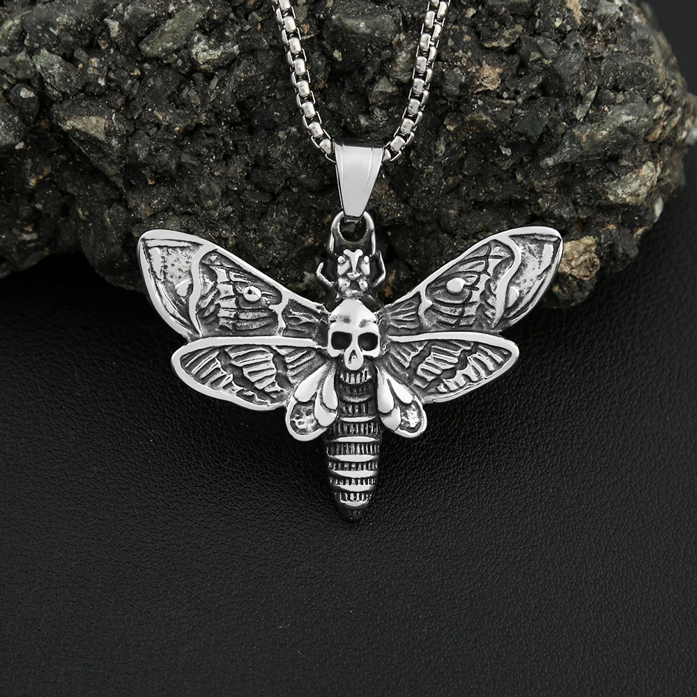 Large Halloween Necklace–Gothic Skull Moth Pendant Death’s Head Hawkmoth Jewelry