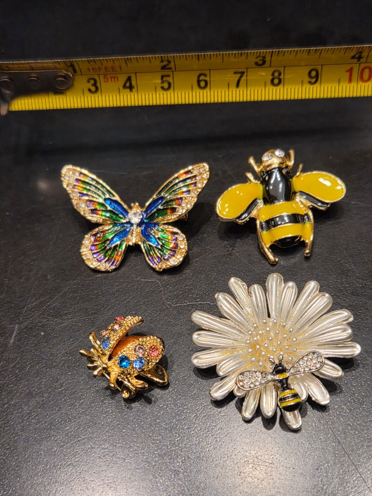 Rhinestone Ladybug Butterfly White Daisy Bees Brooch Pin Lot CA USA P2-159-3