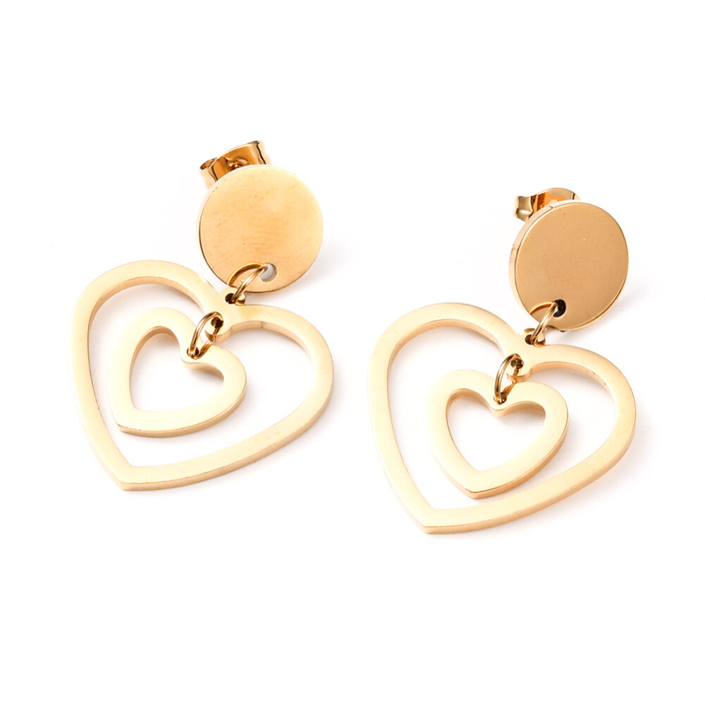 Stainless Steel Dangle Stud Earrings Earrings Heart Gold 36mm 0.7mm Z291