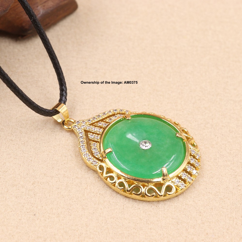 NEW Yellow Alloy Heating Jade Pendant For Women Men Safe-Circle Jade Pendant