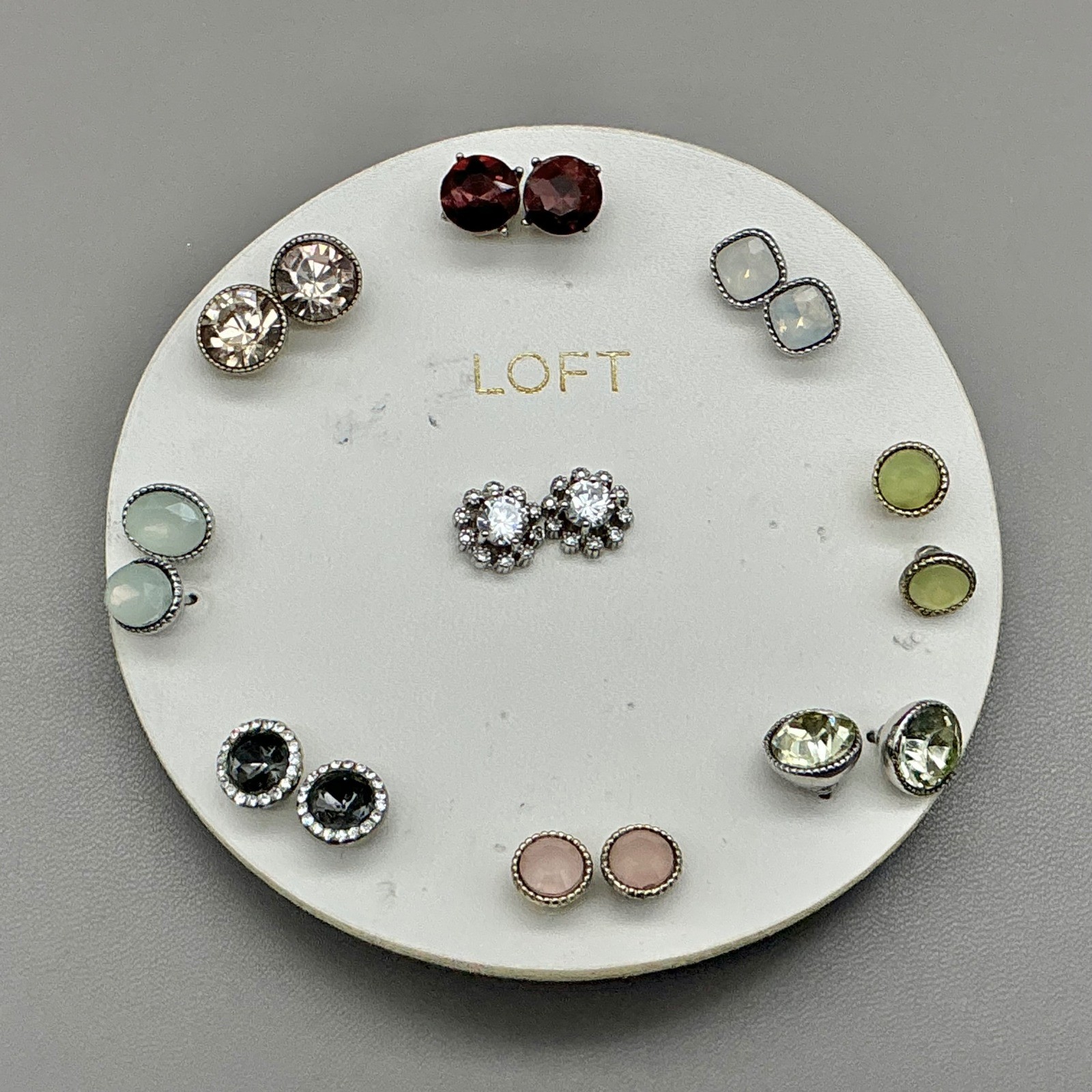 LOFT Earrings Womens Multi Tone Crystal Gemstone Stud Set 9 Pairs 0.25-0.5 In