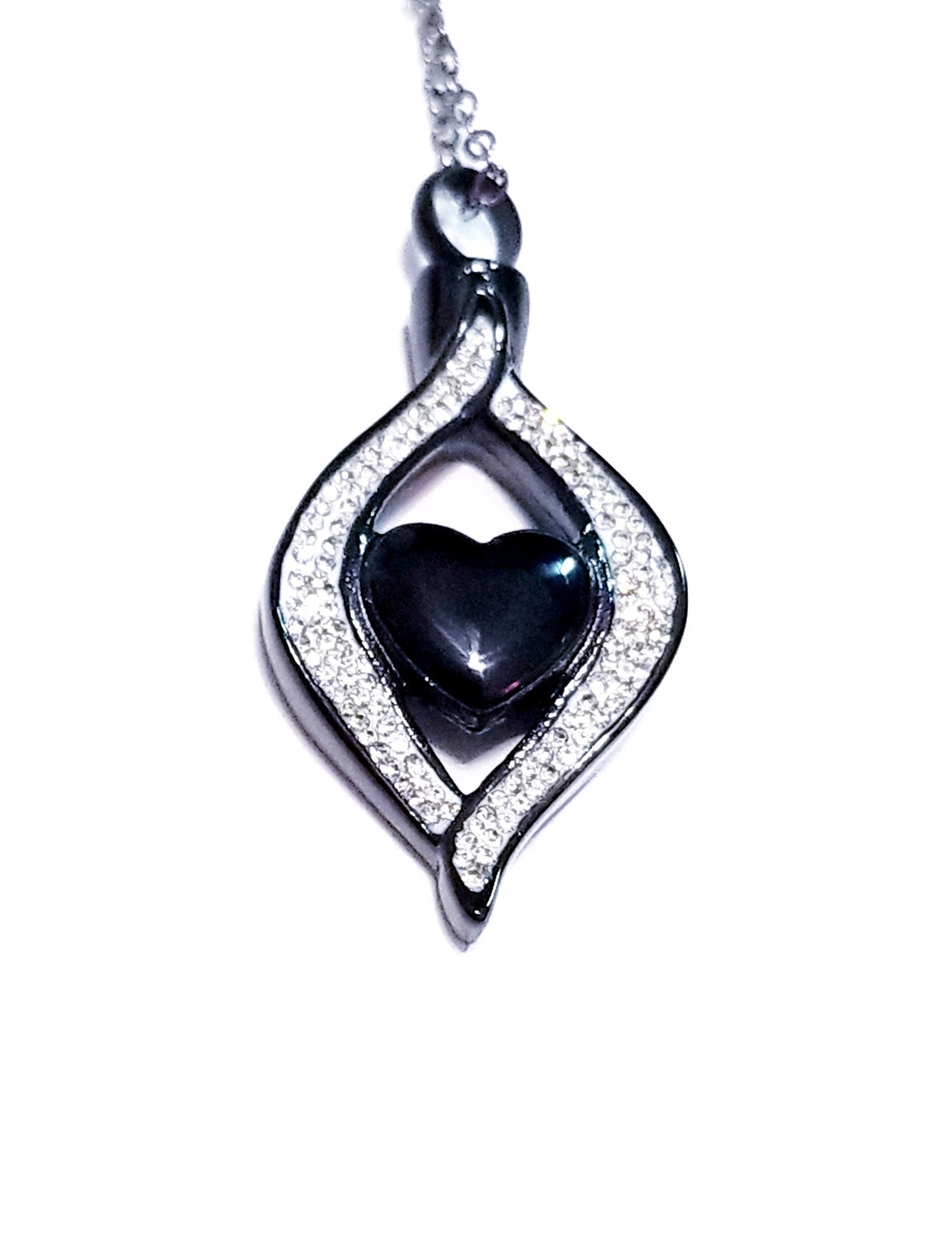Black Urn Cremation Memorial Necklace Heart Crystal Pendant for Ashes