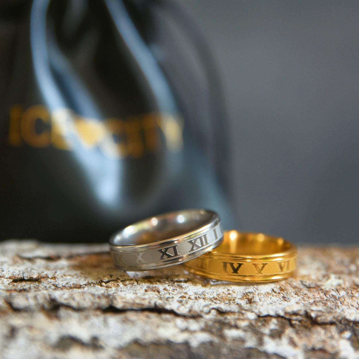 Ice City Roman Numeral Wedding Band Ring, Stainless Steel Rings Men Size 6-12