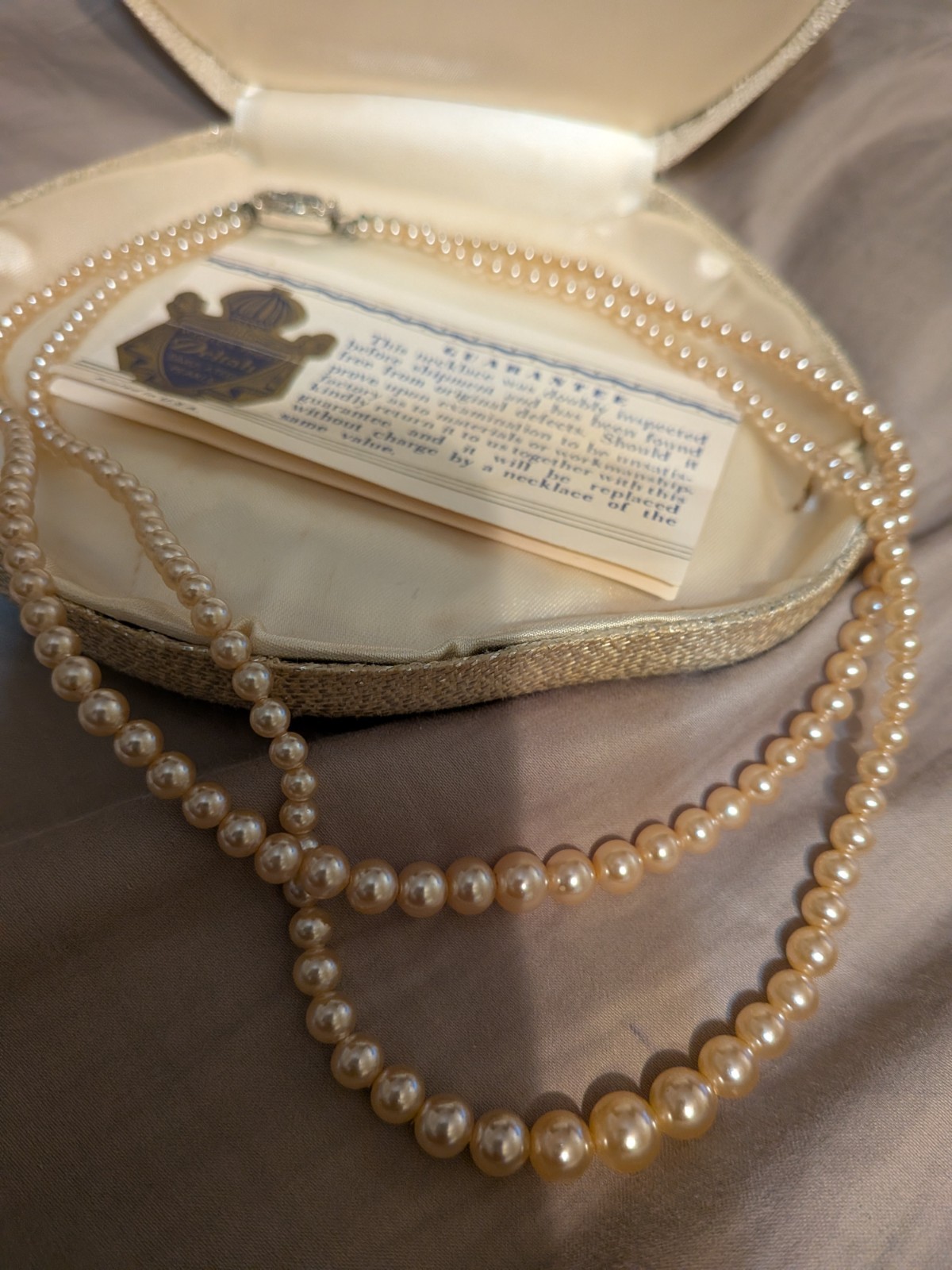 Deltah Simulated Ivory Pearl Double Strand Beaded Necklace, Silver Box Clasp