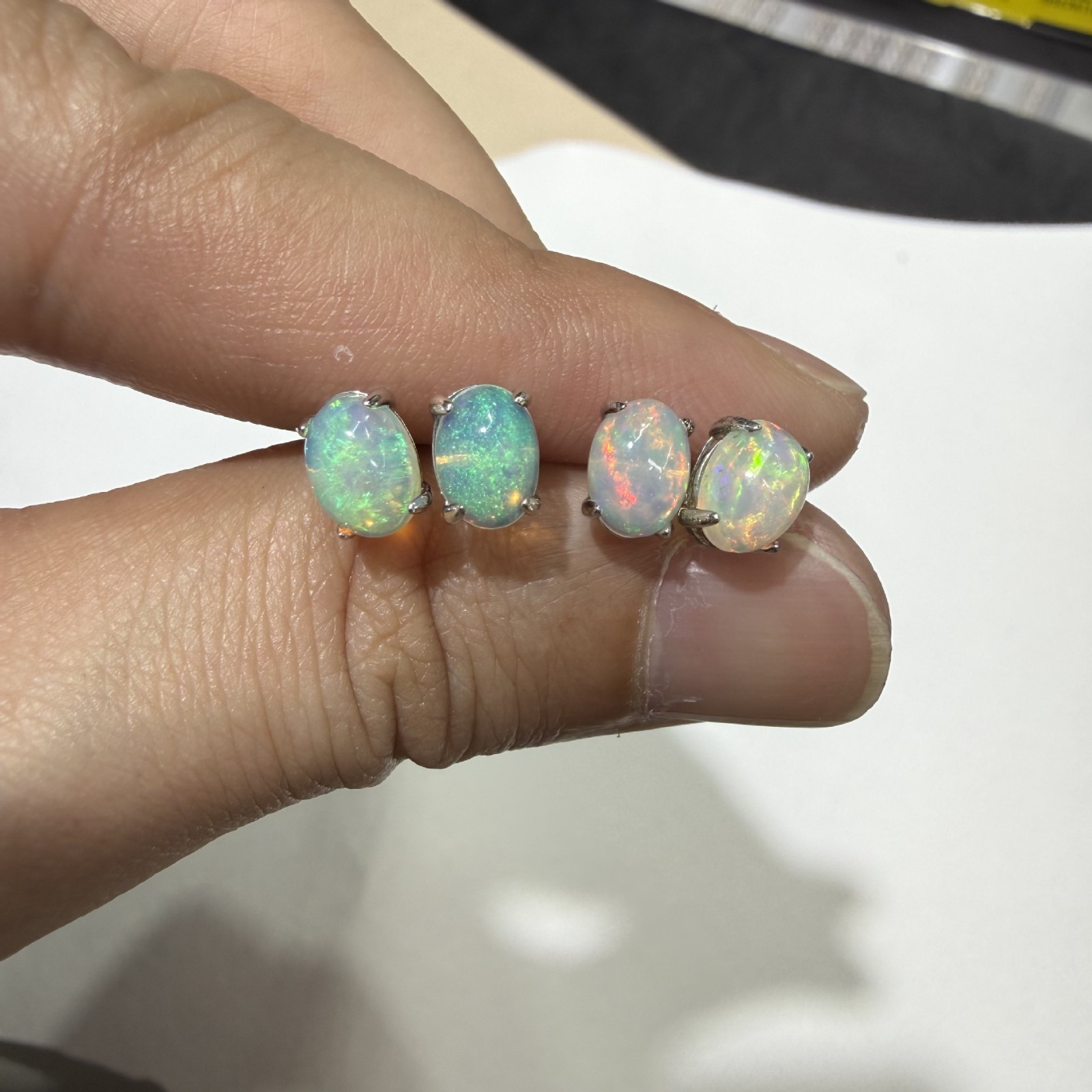 Women Girl Fashion 925 Silver Post Oval Fire Opal Stud Earrings 4x6mm Gift PE19
