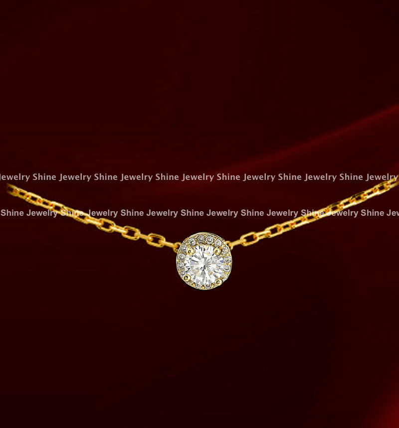 18K GOLD FILLED DAINTY HALO ROUND DIAMONDS 1CT SOLID WOMENS GIRLS CHAIN NECKLACE