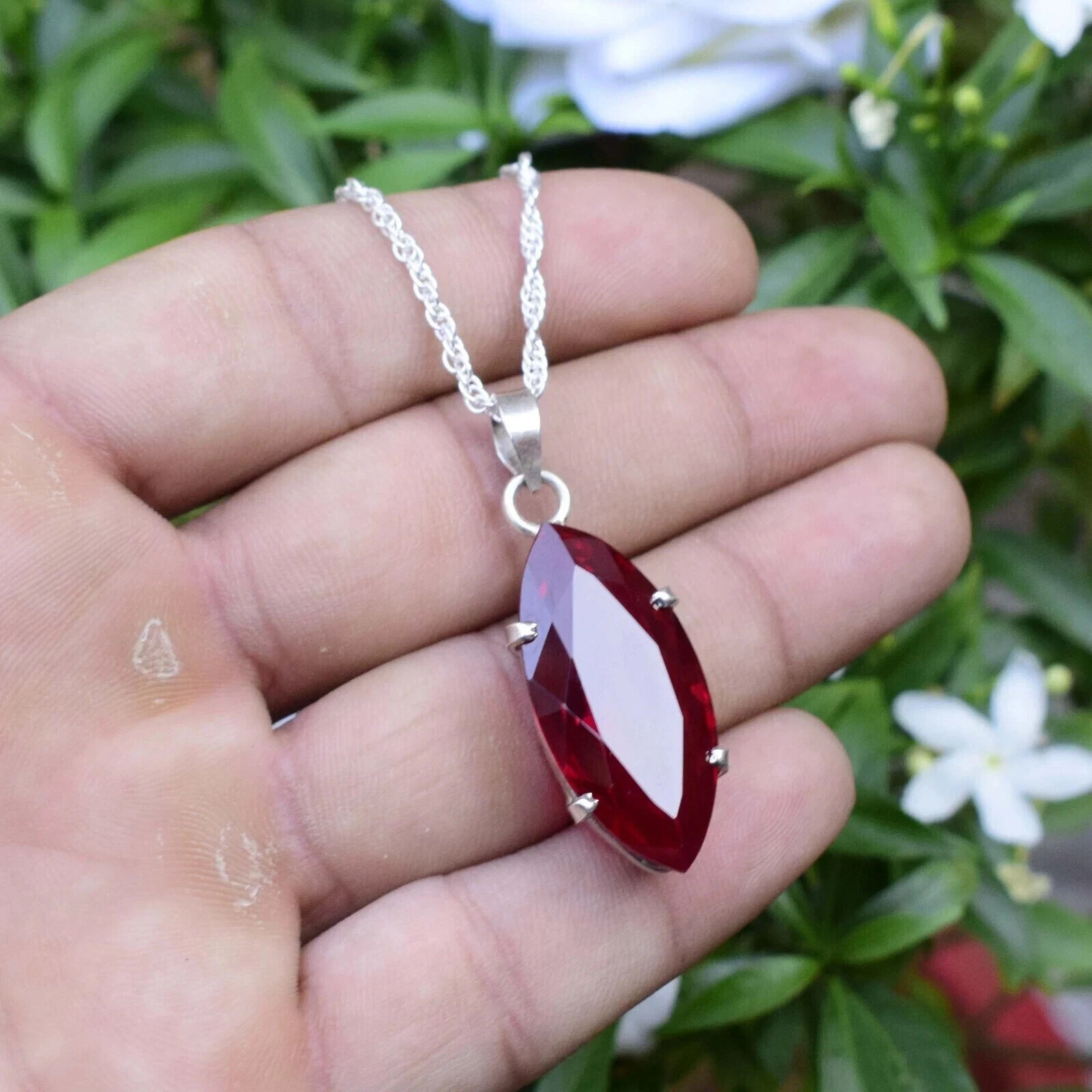 32 Ct Natural Red Ruby Pendant 925 Sterling Silver Marquise Gemstone Jewelry